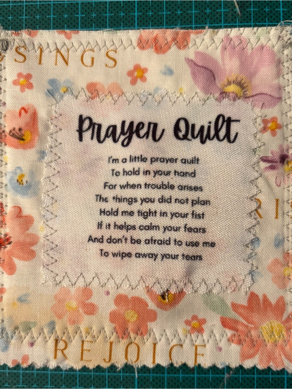 Prayer Quilt Keepsake with Wooden Cross sewn in NEW